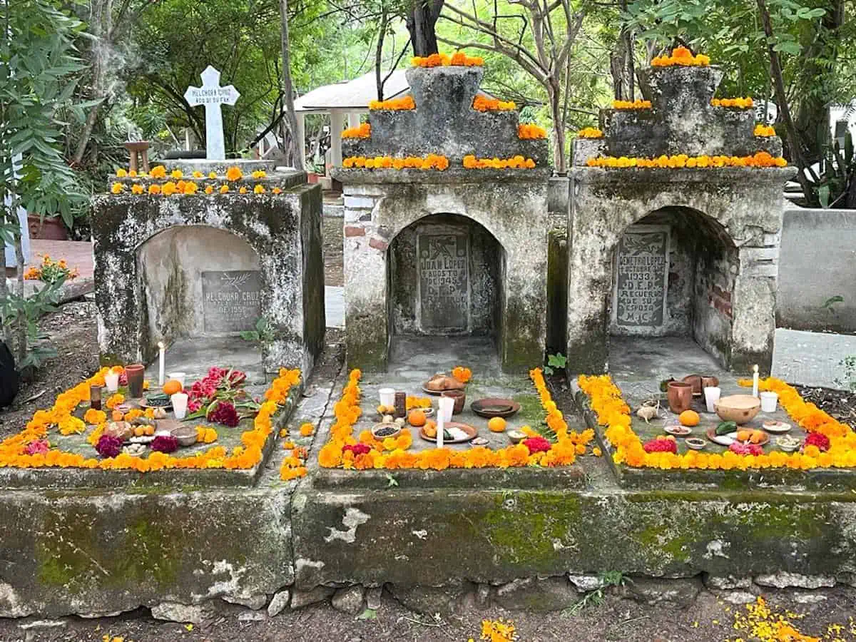 Decorated gravesites on Dia de Muertos (Day of the Dead) in Puerto Escondido.  