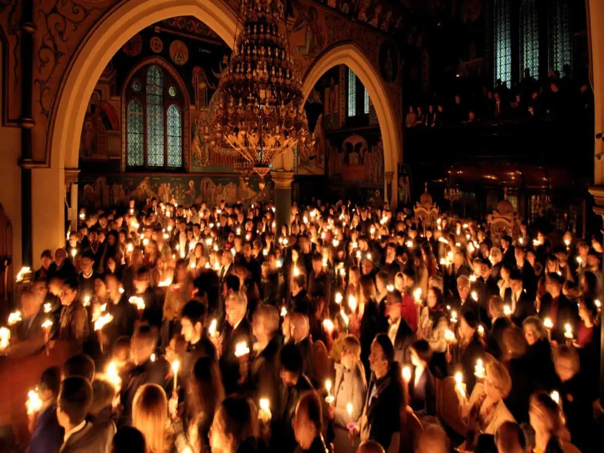 People gathered with candles.