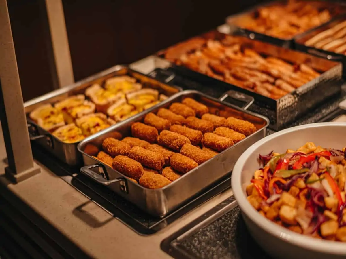 Buffet style food in trays