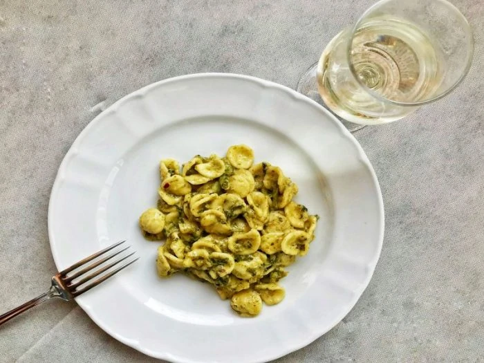 Enjoy orechiette rape e acciughe while dining at La Grottella Trattoria near Melissano-Racale