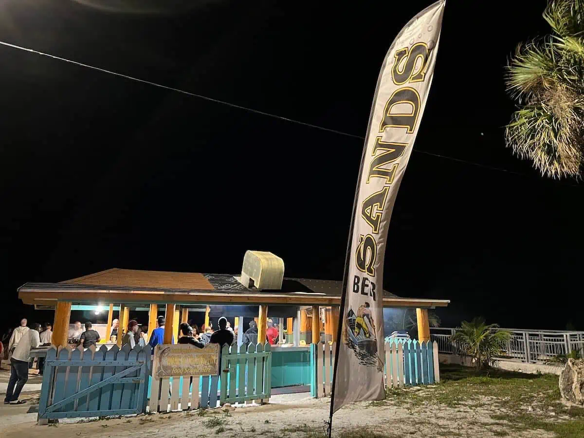 Beach shack for fish fry at night. 