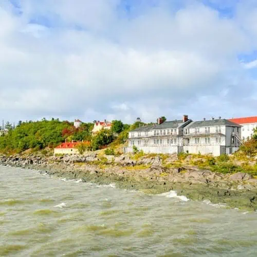 View of Grosse Ile from the water in Quebec.