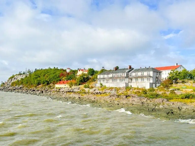 View of Grosse Ile from the water in Quebec.