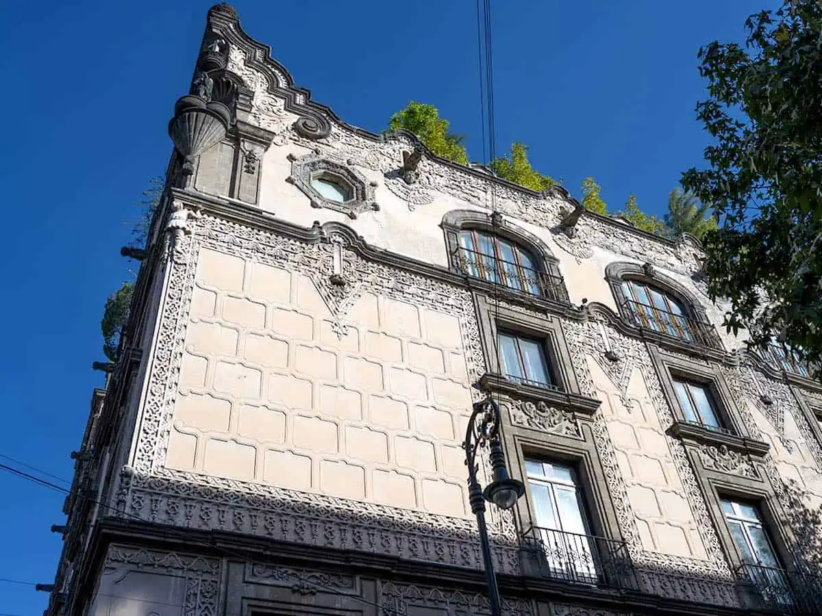 Sculptural details of the exterior of the Hampton Inn & Suites Mexico City Centro Historico.  