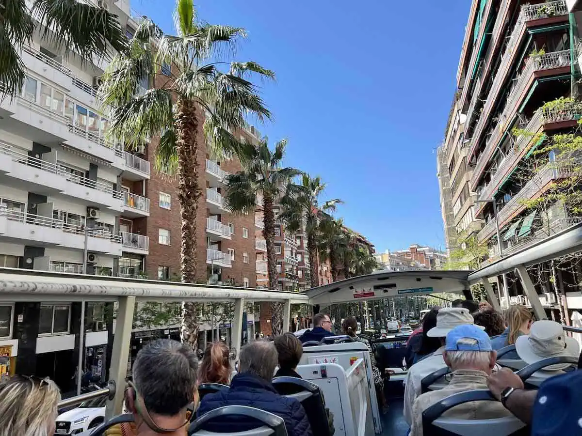 People riding the Barcelona Bus Turístic Hop On, Hop Off Bus line.