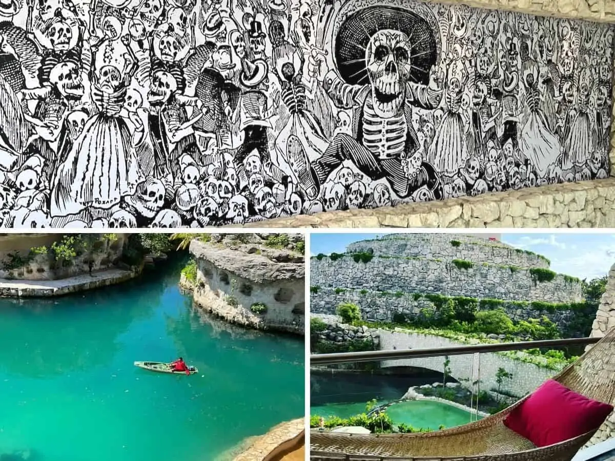 Collage of Day of the Dead in Playa del Carmen at Hotel Xcaret Arte.