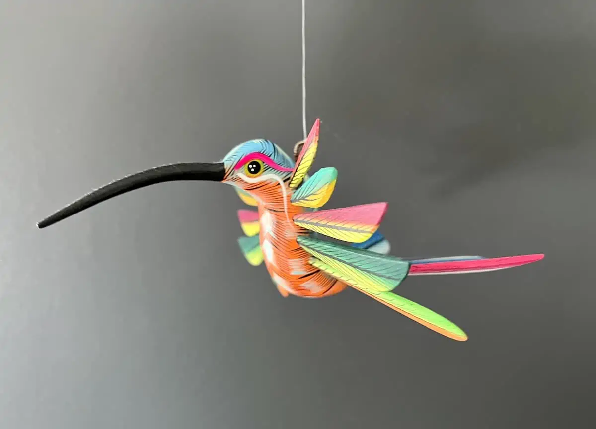 Close up of a hummingbird alebrije in Oaxaca.