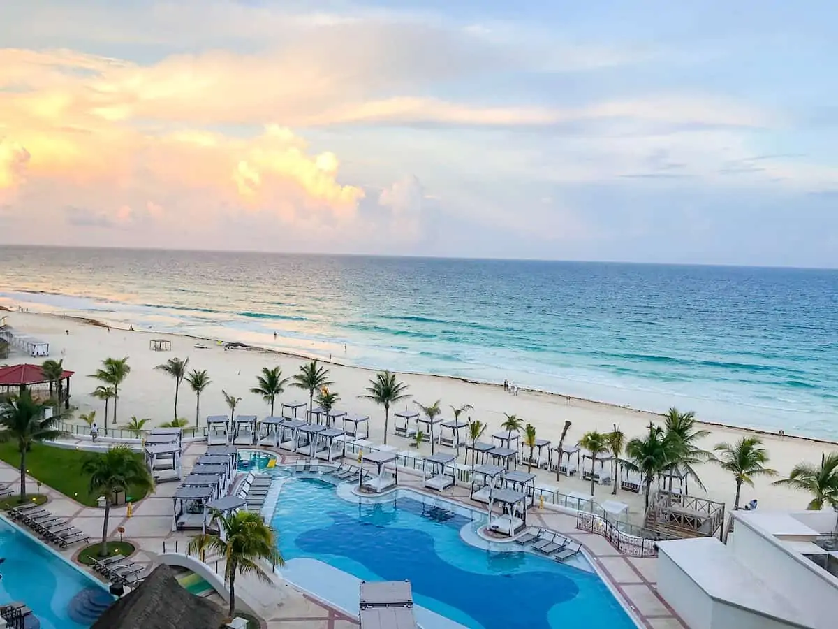 View of the beach at Hyatt Zila Cancun a romantic couples resort.
