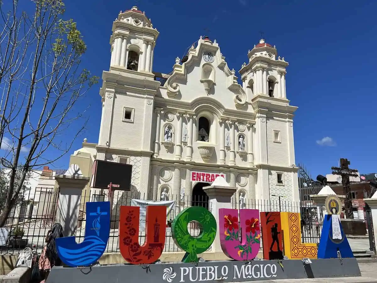 Sign of Juquila in front of the church in Santa Catarina Juquila.