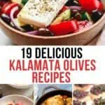 Collage of kalamata olives recipes for Pinterest.