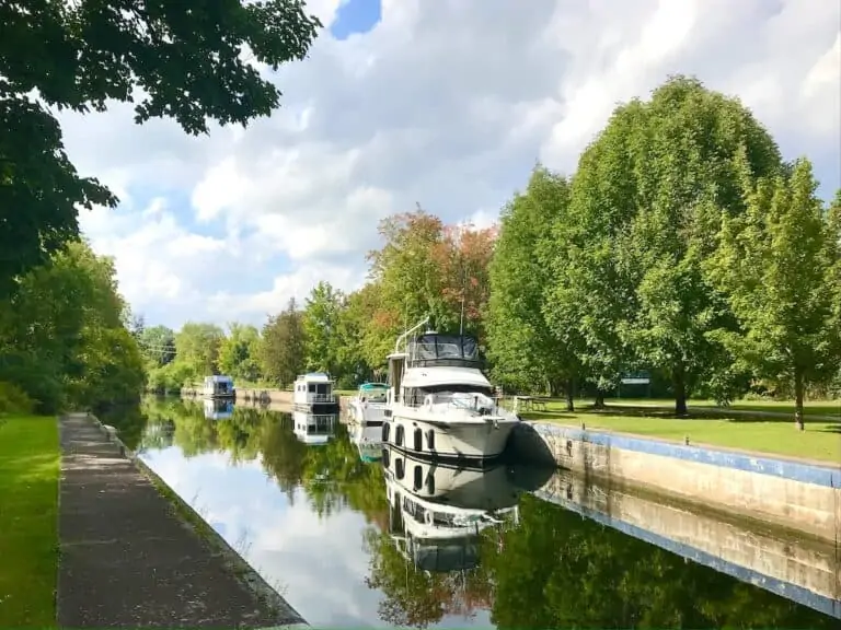 Boats in the lock at Lakefield Ontario.