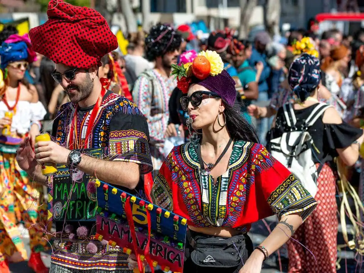 Revellers in costume partying at the Carnival in Cyprus. 