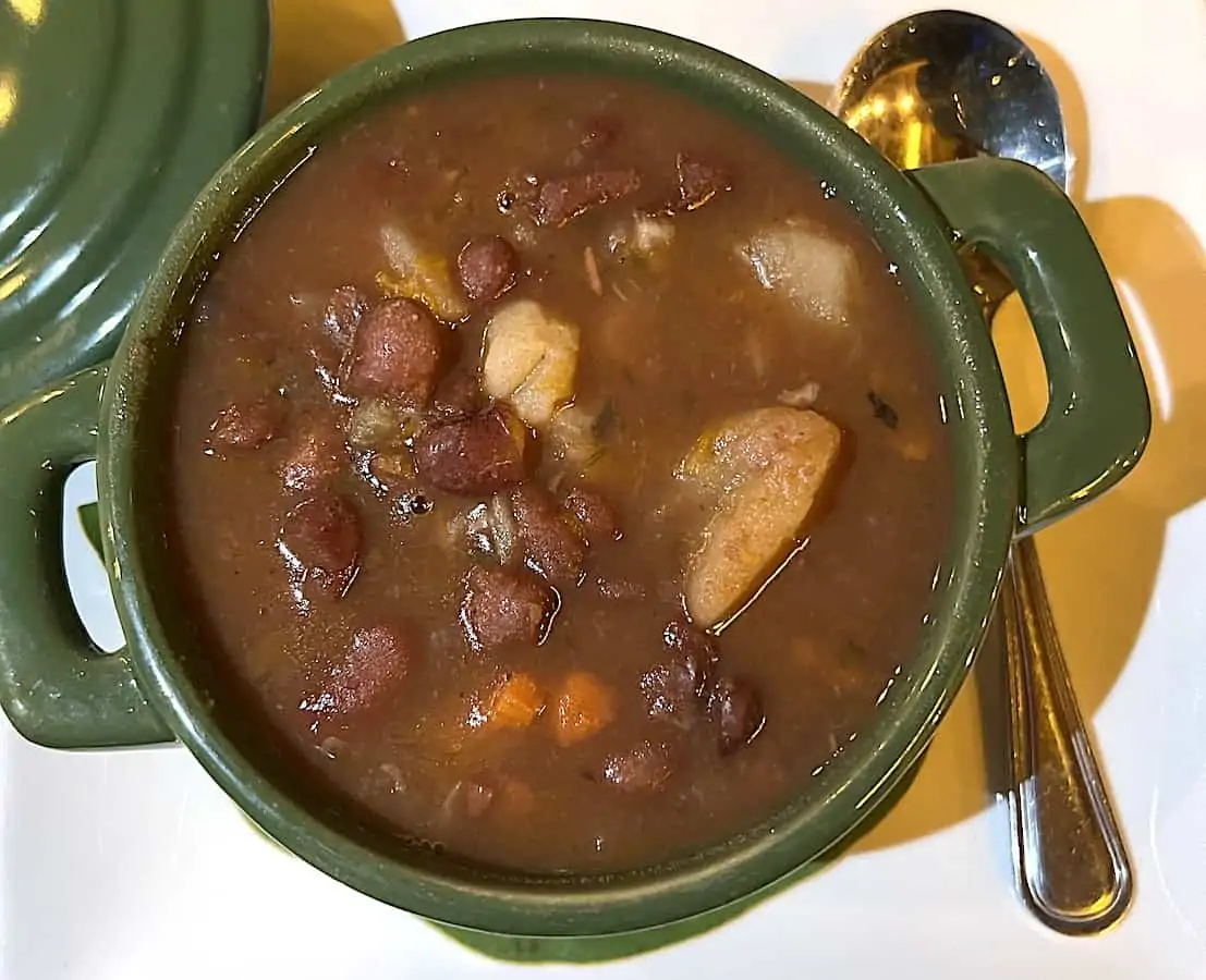 A bowl of red bean and pigtail soup in Antigua, Caribbean