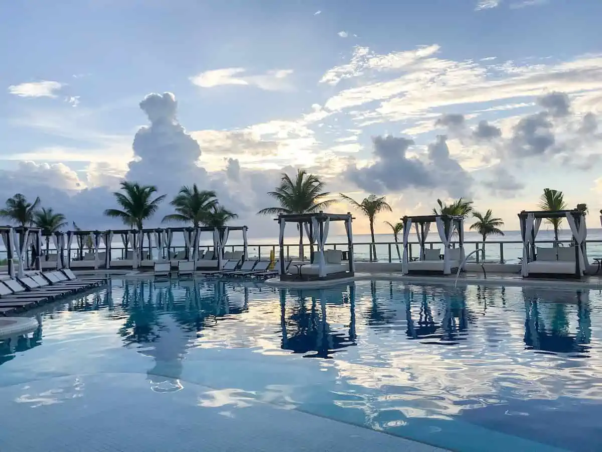 A beautiful resort swimming pool in Cancun, Mexico.