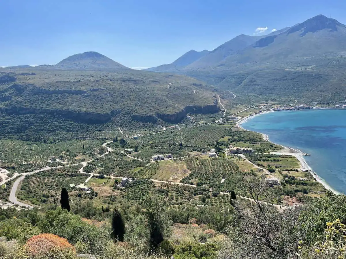 View of the coastline of Limeni on the Mani Peninsula. 