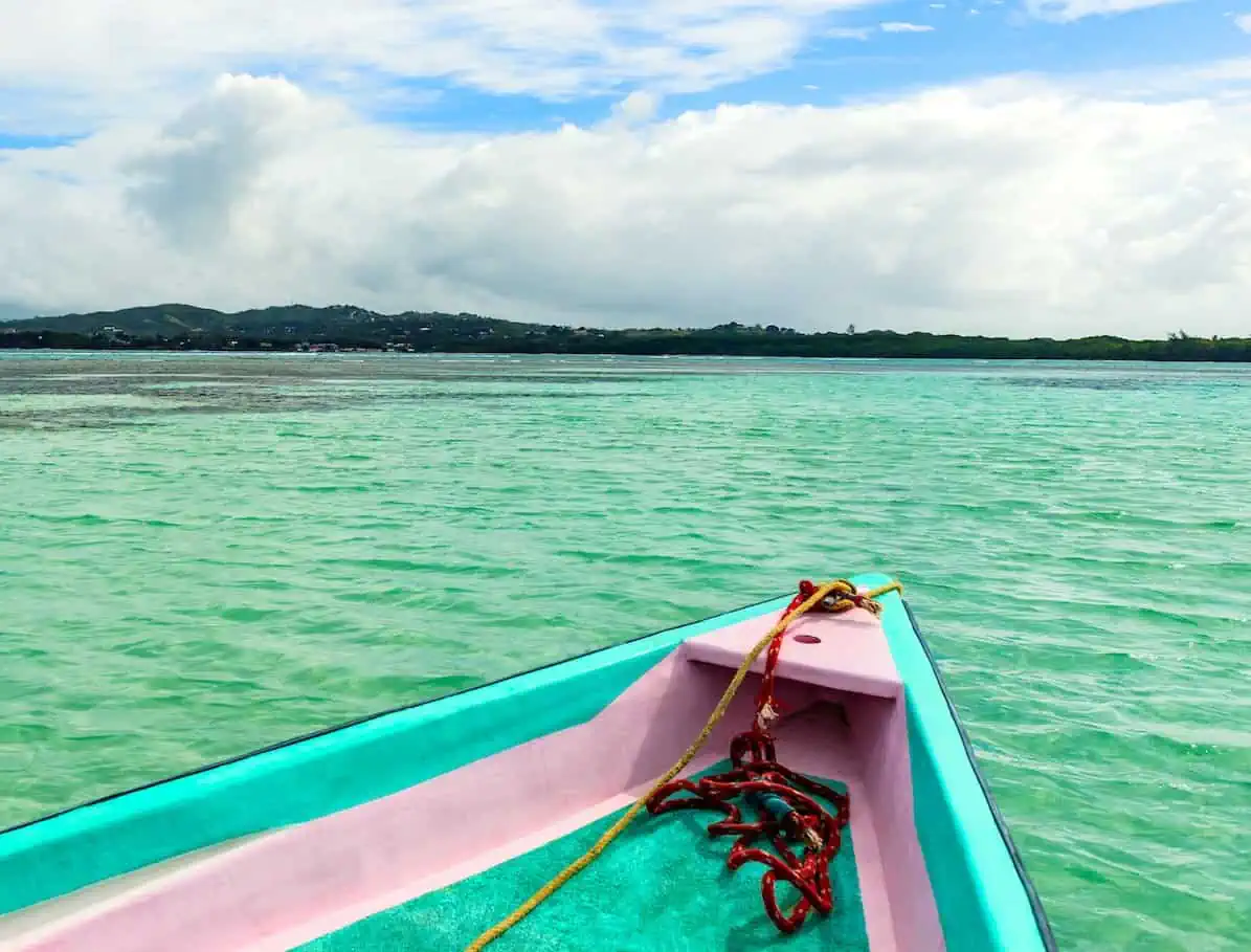 Glass-bottom boat at Nylon Pool, a top attraction in Tobago.