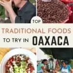 Collage of Oaxacan food in Puerto Escondido with text overlay of Traditional food in Oaxaca for Pinterest.