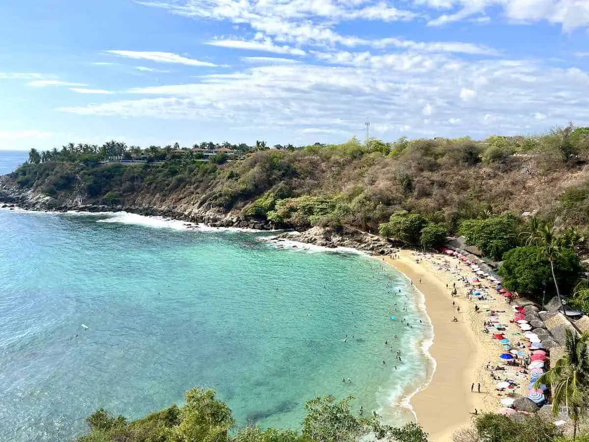 Overhead view of Carrizalillo Beach a seaweed free beach in Mexico.