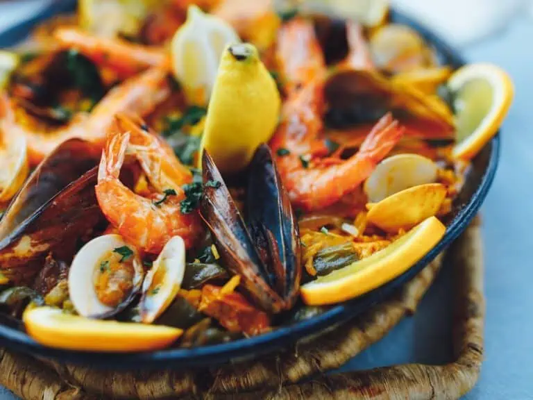 Close-up of paella in Valencia Spain.