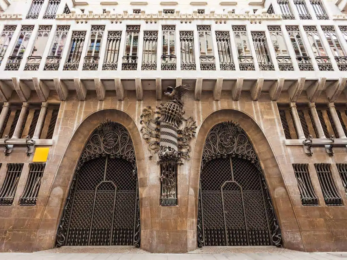 Exterior of Palau Guell, the mansion designed by Antoni Gaudi, on Carrer Nou de la Rambla in central Barcelona. 