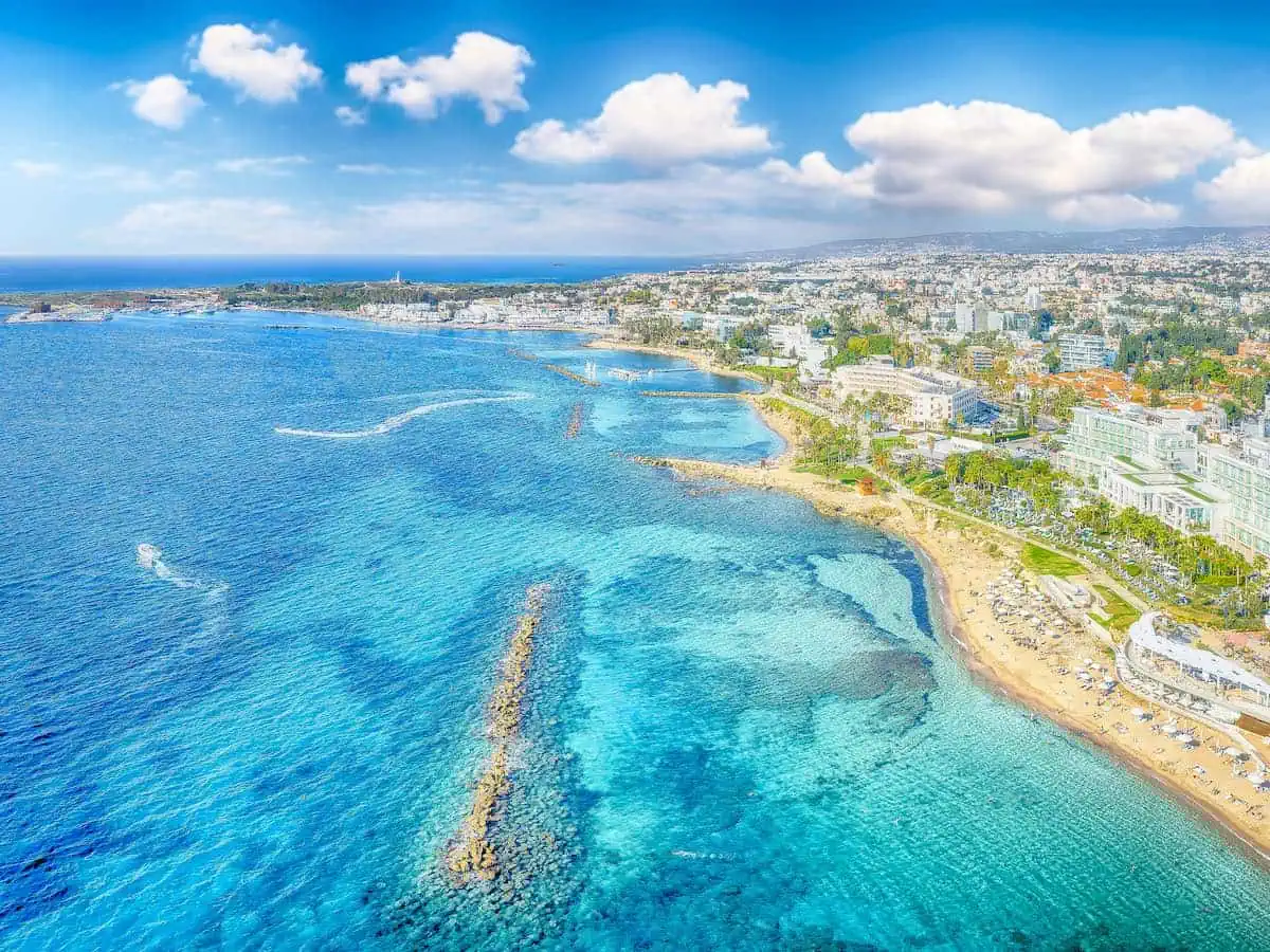 Aerial view of the city of Paphos Cyprus. 