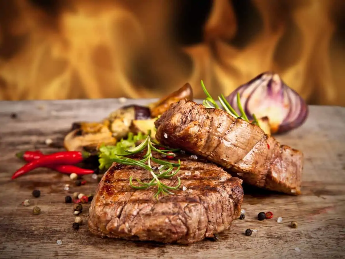 Argentinian parrilla on a wooden board.