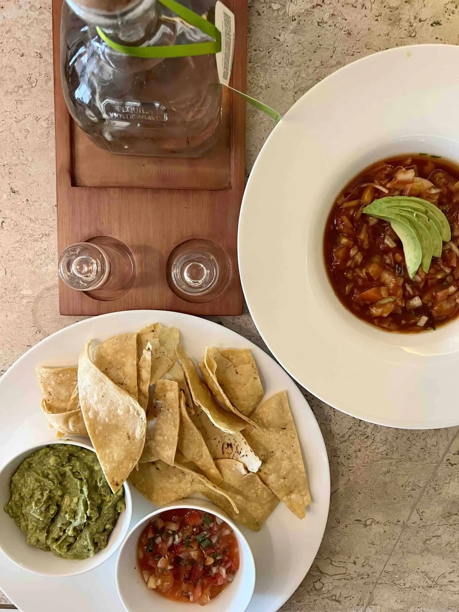 Patrón tequila  with tortilla chips. 