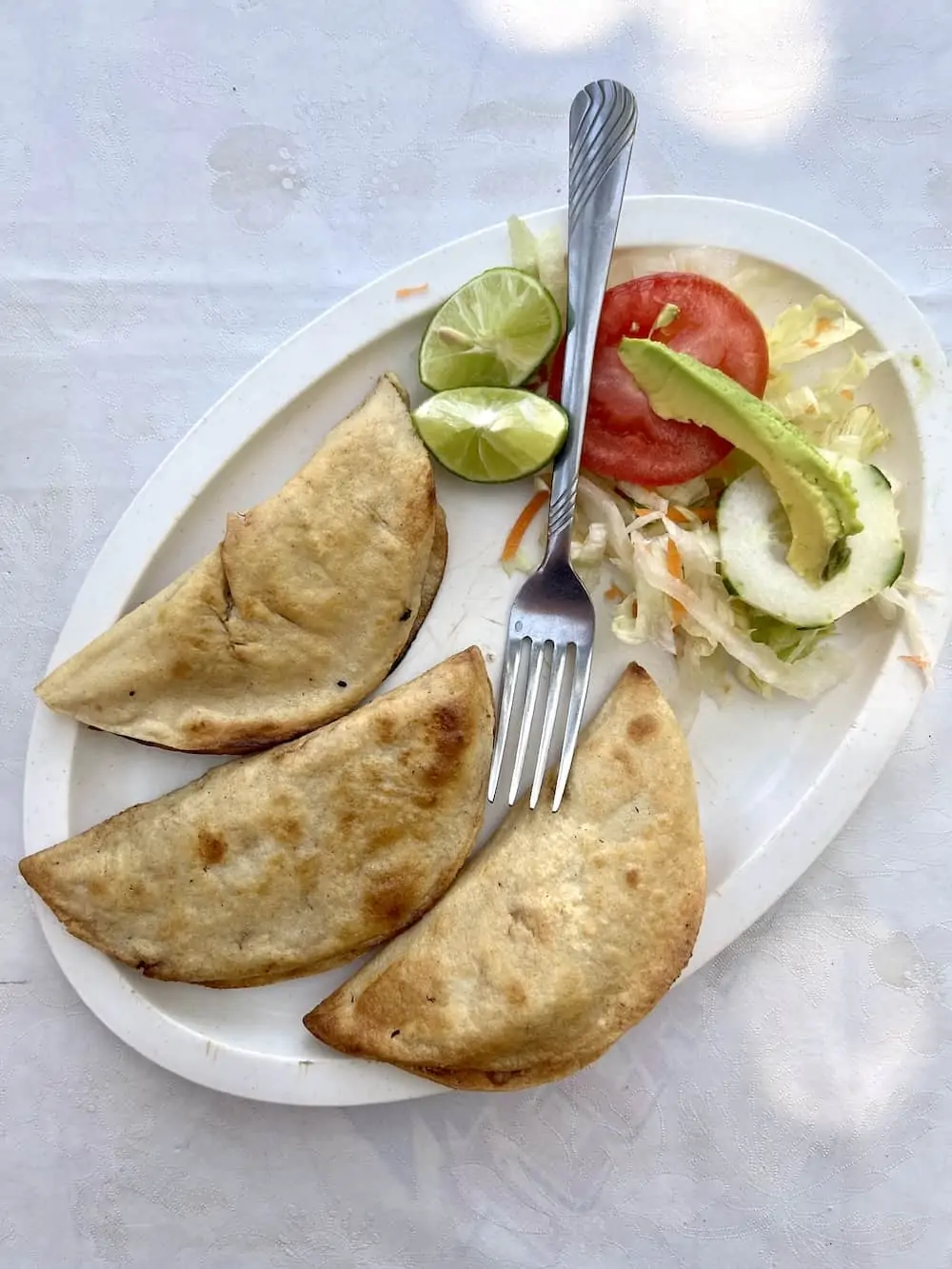 Plate of Oaxacan pescadillas with salad. 