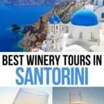 Collage of Santorini scenery and wine.