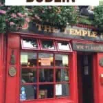 Temple Bar in Dublin with text overlay for Pinterest.