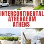 Collage of exterior, food and terrace at InterContinental Athens.