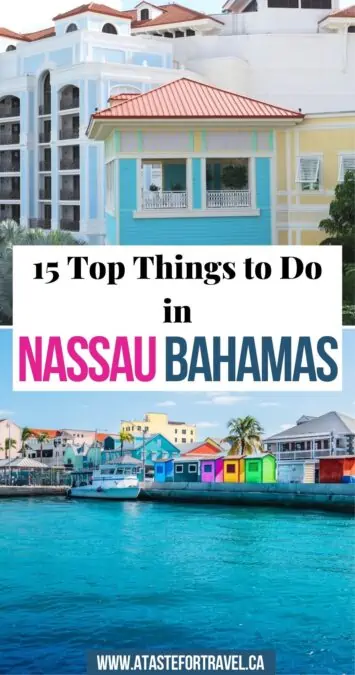 Collage of images of colourful buildings in Nassau Bahamas.