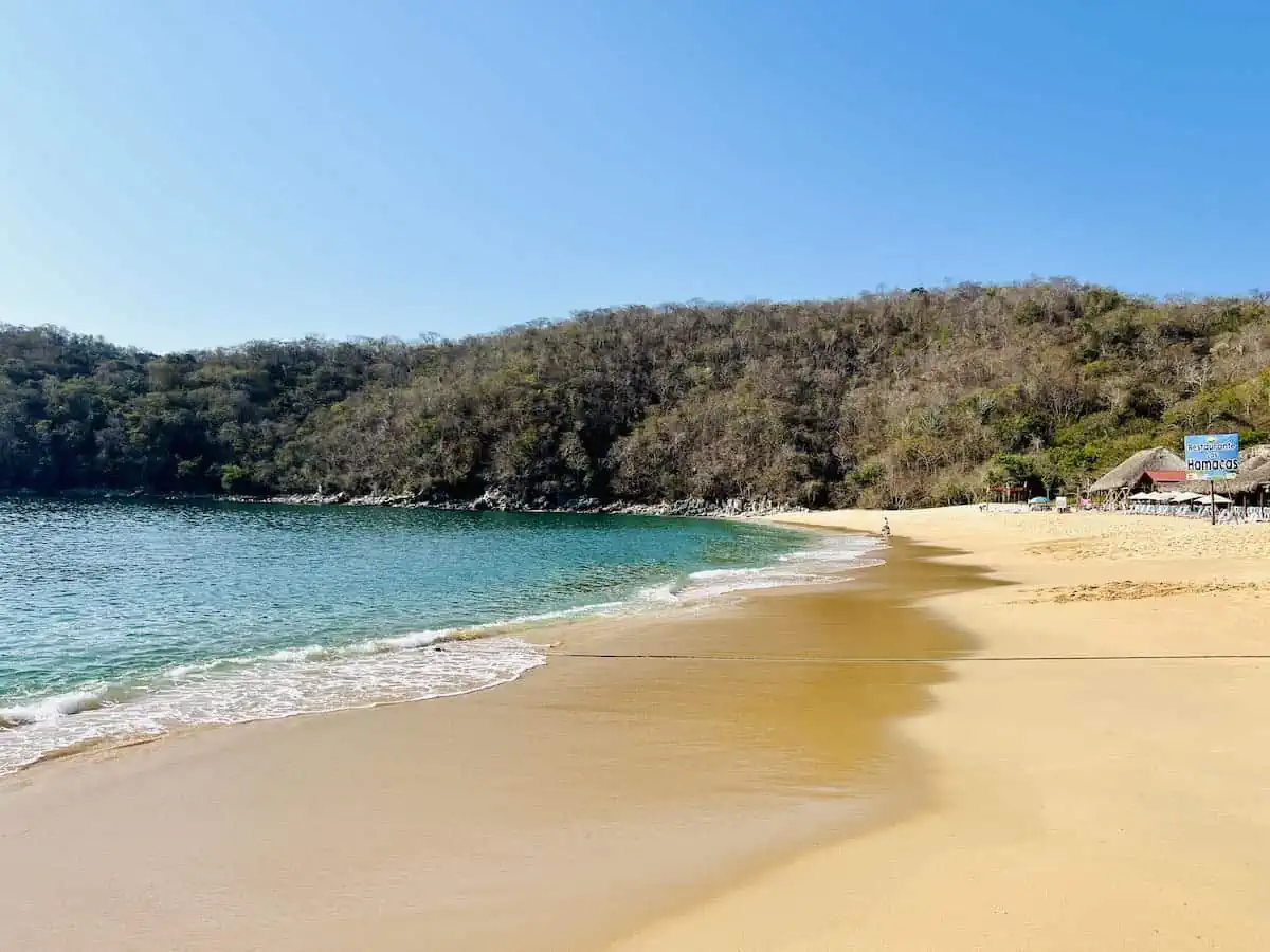 Maguay Beach in the morning with gentle waves.