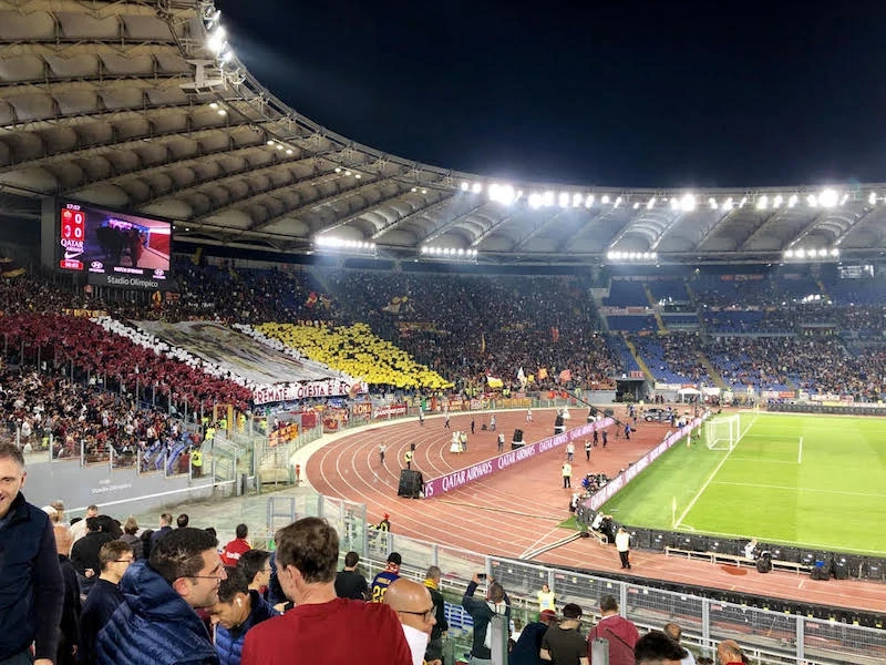 Soccer game in Rome at night 