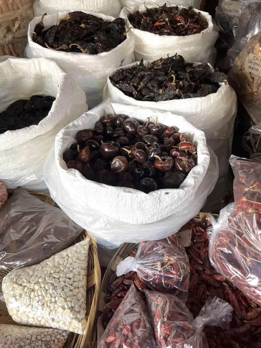 Dried chiles in the market in Oaxaca.