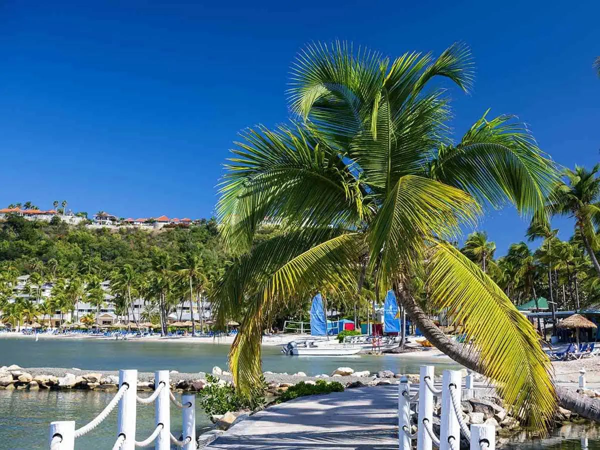 View of boats at St. James Club tucked on a peninsula on the southeastern shore of Antigua.