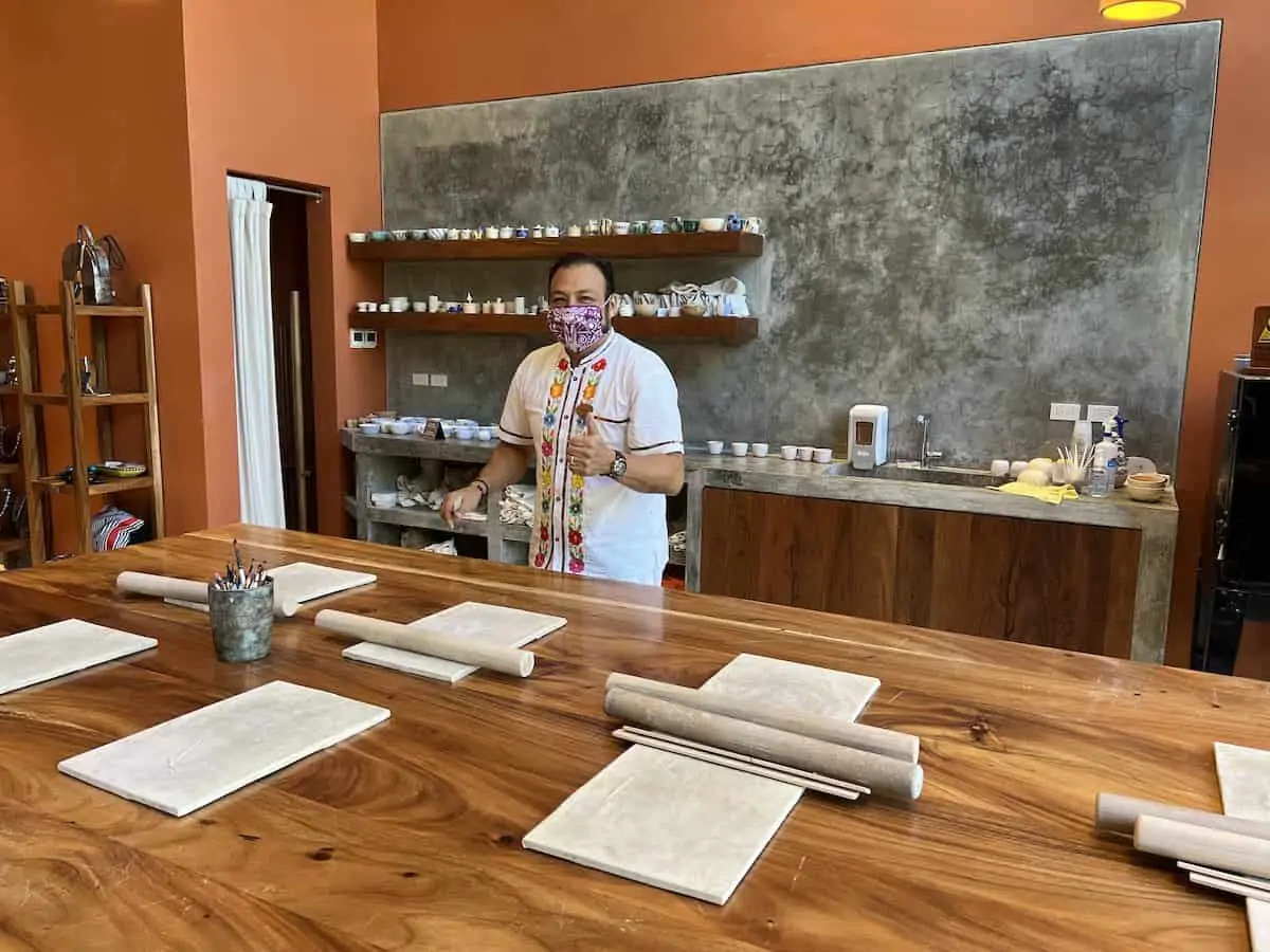 Enrique an instructor in the pottery workshop at Hotel Arte. 