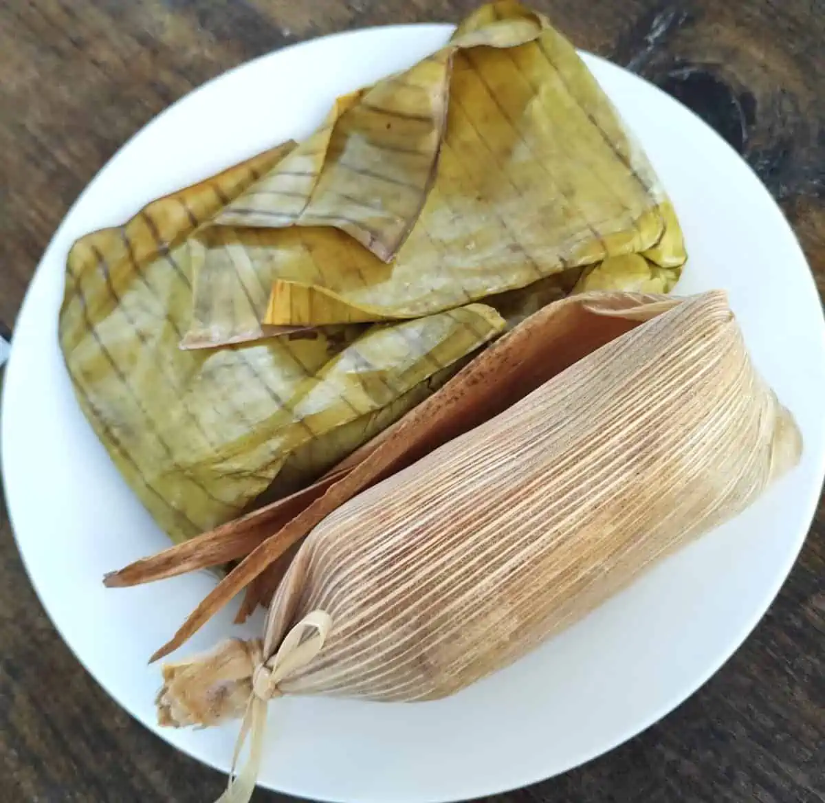 Oaxacan tamales on a white plate.