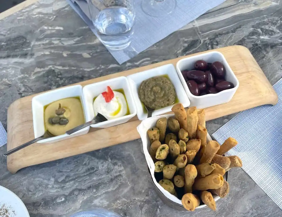 Typrical local snacks in Santorini. 