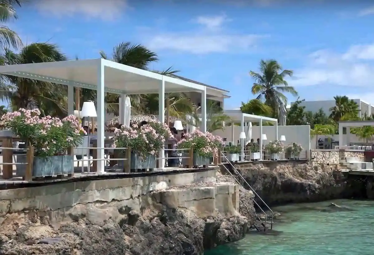 The Beach bar on Bonaire with stairs to the Caribbean Sea.