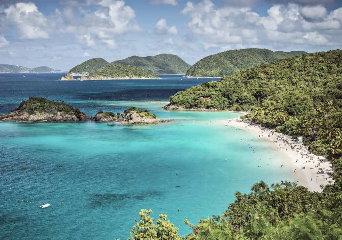 Aerial view of Trunk Bay in USVI. 