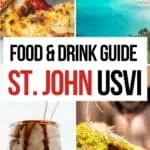 Collage of St. John food and scenery in USVI for Pinterest.