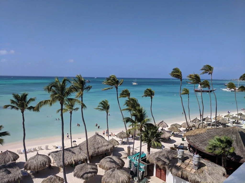 View of Palm Beach from the Holiday Inn in Aruba. Photo Credit Sue Campbell